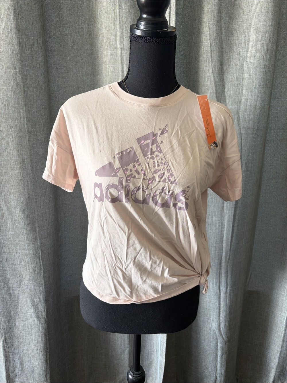 adidas Light Pink Short Sleeve Logo Tee with Lilac Print